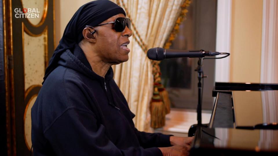 Stevie Wonder performs during the ‘One World: Together At Home’ concert presented by Global Citizen on 18 April 2020 (Getty Images for Global Citizen)