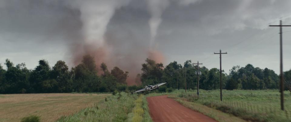 Twin tornadoes break out in the movie "Twisters," directed by Lee Isaac Chung and filmed in Oklahoma.