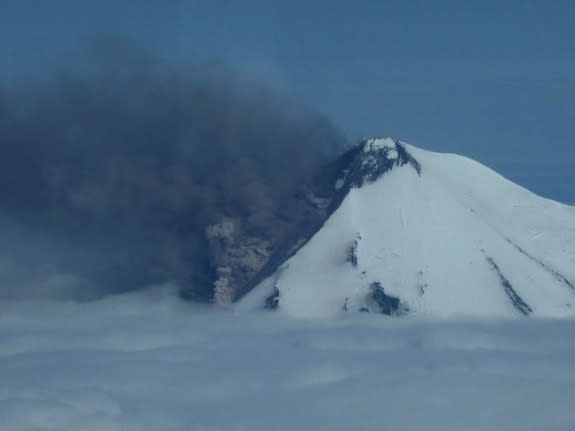 A photograph of Alaska's Mount Pavlof volcano erupting on May 31, 2014.