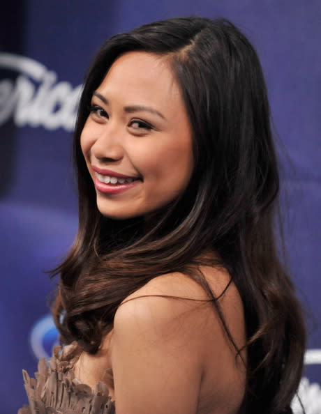 Jessica Sanchez arrives at the 'American Idol' Finalists Party at The Grove on March 1, 2012 in Los Angeles, California. (Photo by Jordan Strauss/WireImage)