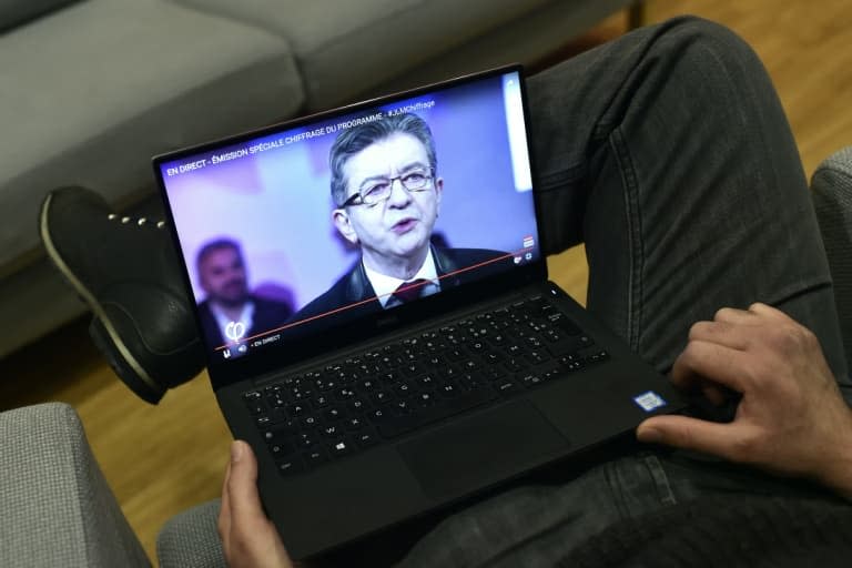 Jean-Luc Mélenchon, candidat des Insoumis à l'élection présidentielle, sur un écran d'ordinateur en 2017 - ALAIN JOCARD © 2019 AFP