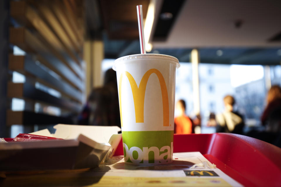 A Coca Cola drink is seen at a McDonald's fast food establishment in Warsaw, Poland on February 16, 2019. The first McDonald's ever built in the country recently closed and a new one reopenede near the original location on Swietokrzyska street. Poland has over 400 McDonald's in operation. (Photo by Jaap Arriens/NurPhoto via Getty Images)