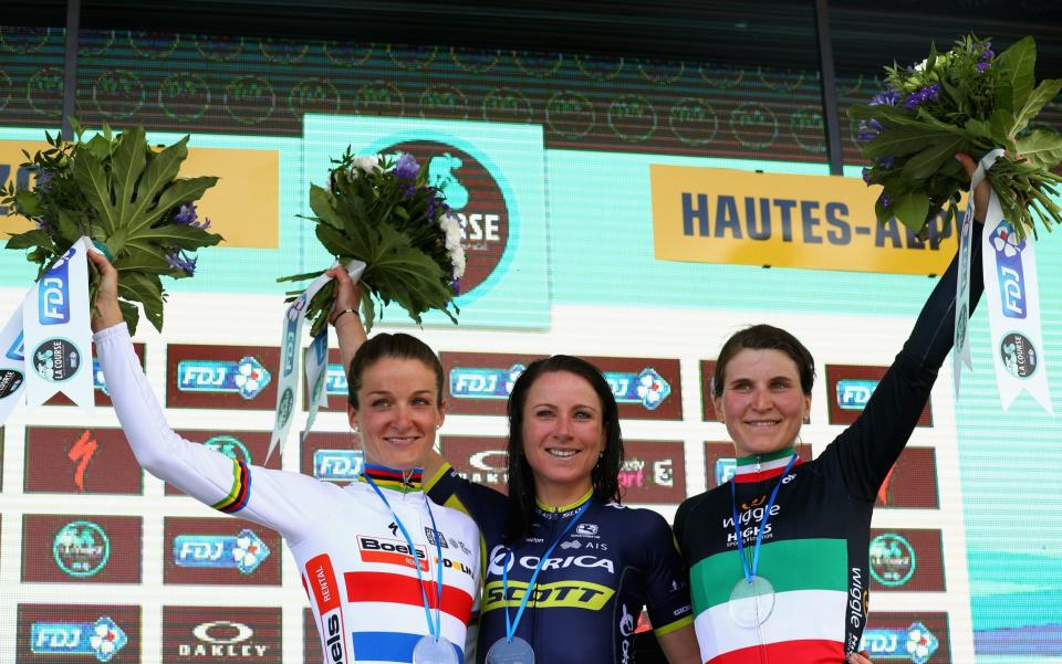 Stage winner Annemiek Van Vleuten, second placed Lizzie Deignan and Boels Dolsmans - Getty Images Europe