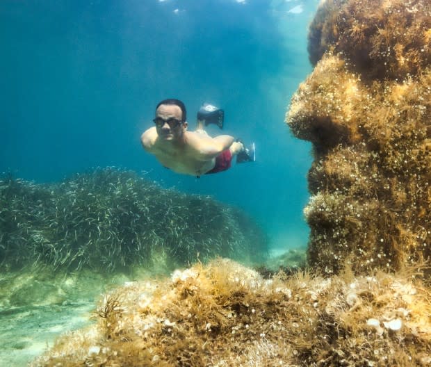 Skin dive among sculptures at Cannes Underwater Eco-Museum on île Sainte Marguerite. <p>Palais des Festivals/Maxime Tancons</p>