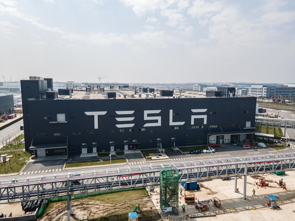 An aerial view of Tesla Shanghai Gigafactory on March 29, 2021 in Shanghai, China. (Getty Images)