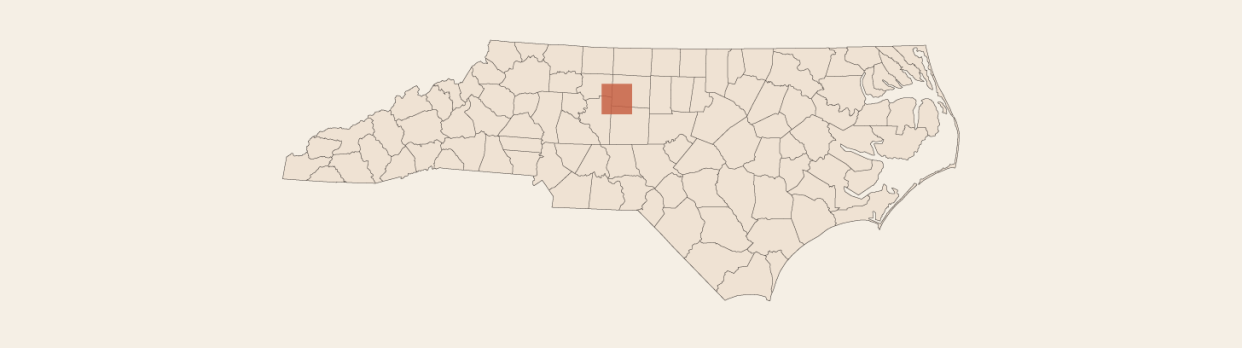 Small map of North Carolina emphasizing a part of Guilford County