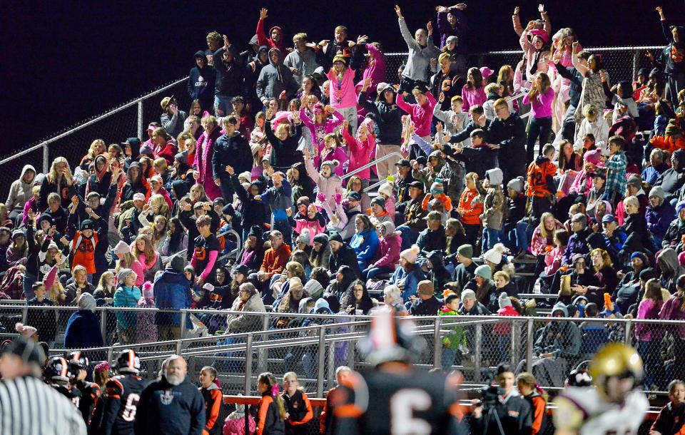 Corry Area High School football fans cheer during a game against North East in Corry on Oct. 7, 2022.