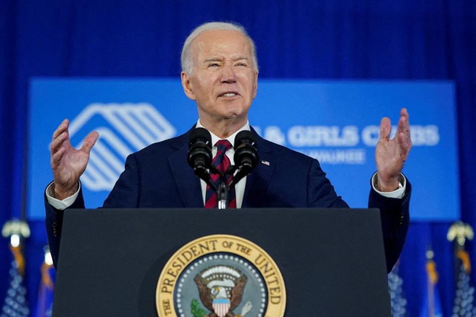 PHOTO: President Joe Biden speaks about rebuilding communities and creating well-paying jobs during a visit to Milwaukee, Wis., March 13, 2024.   (Kevin Lamarque/Reuters)