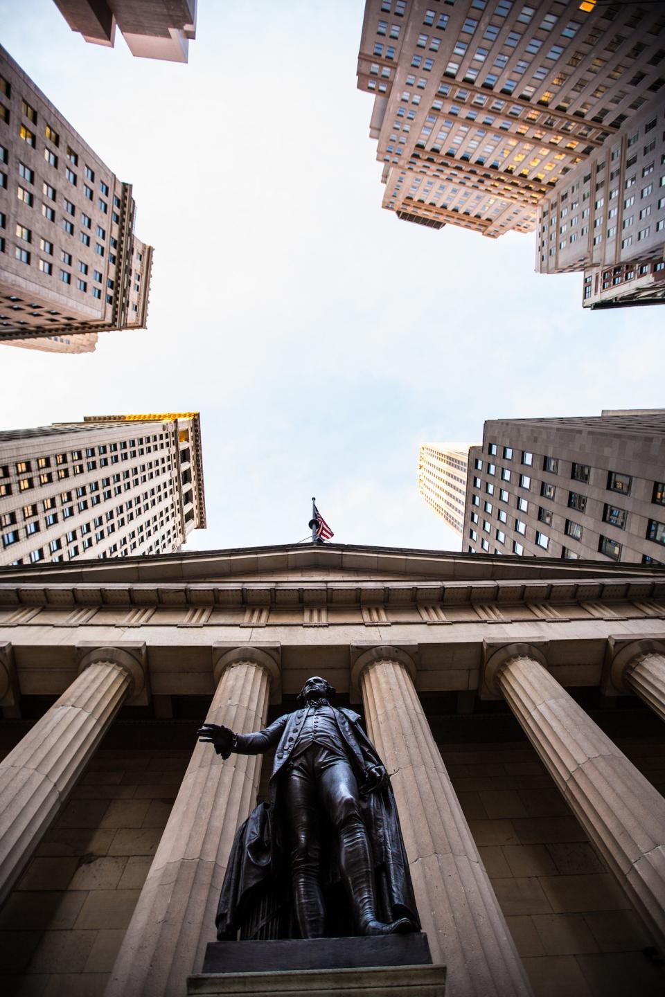 George Washington's statue in front of Federal Hall on Wall Street.