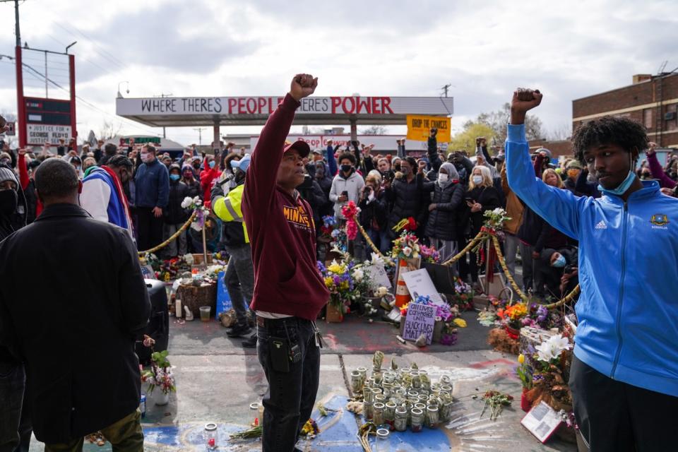 A group of people gather in Minneapolis.