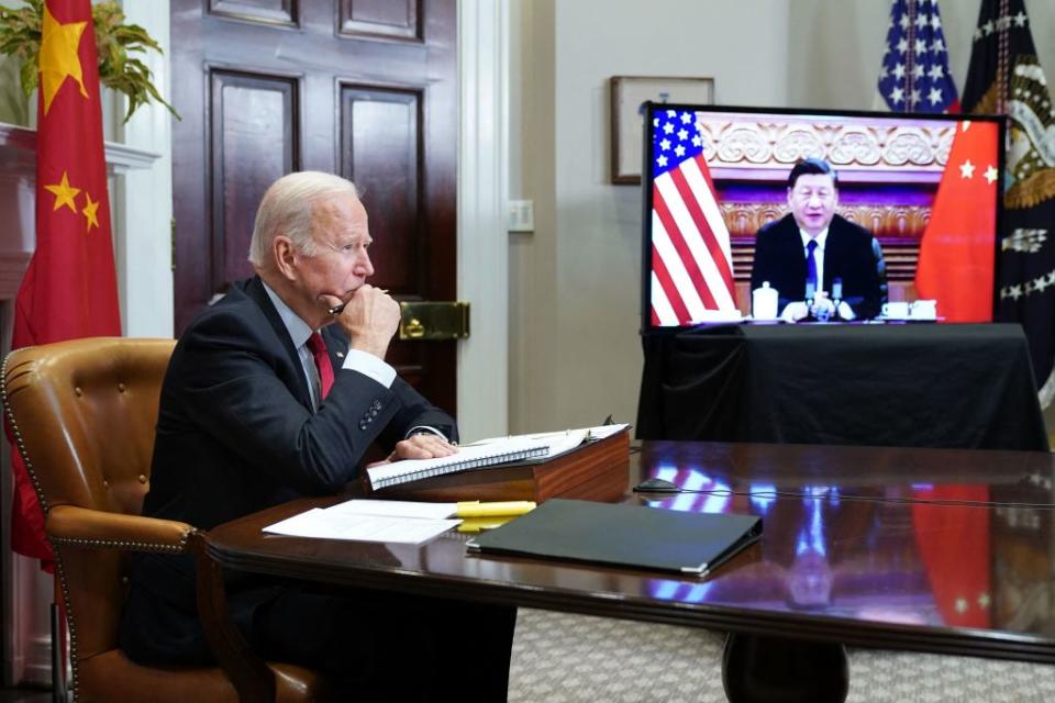 US President Joe Biden meets with China's President Xi Jinping during a virtual summit this week. Source: Getty