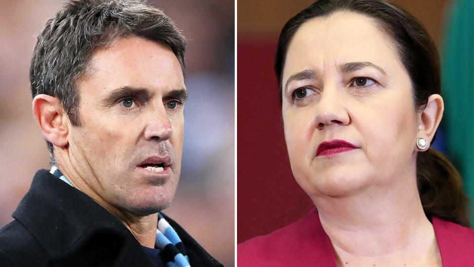 Brad Fittler and Annastacia Palaszczuk, pictured here discussing the 2020 State of Origin series.