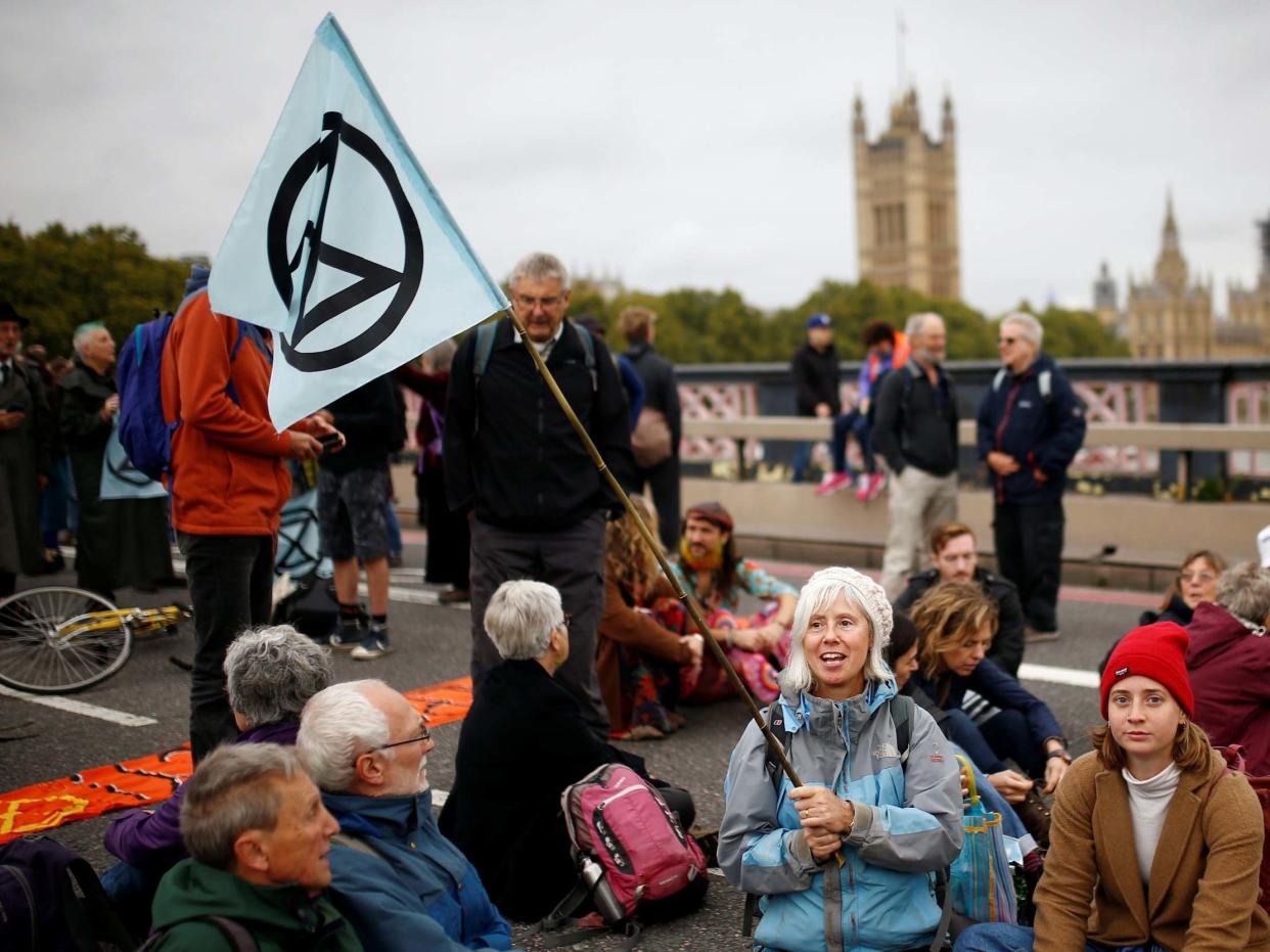 Activists block Lambeth Bridge during the Extinction Rebellion London protests yesterday: Reuters
