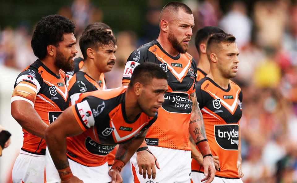 Wests Tigers players, pictured here during their loss to Newcastle.