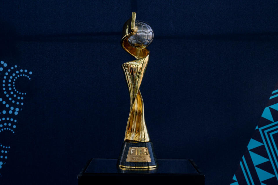 The FIFA Women's World Cup trophy is seen during its unveiling event in <a class="link " href="https://sports.yahoo.com/soccer/teams/new-york-city-fc/" data-i13n="sec:content-canvas;subsec:anchor_text;elm:context_link" data-ylk="slk:New York City;sec:content-canvas;subsec:anchor_text;elm:context_link;itc:0">New York City</a> on April 14, 2023.<span class="copyright">Angela Weiss—AFP/Getty Images</span>