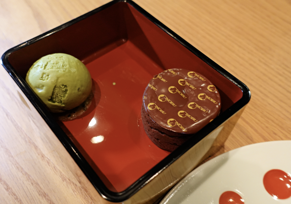 Bento Box - Nobu Valrhona Dark Chocolate Fondant with Green Tea Ice Cream
