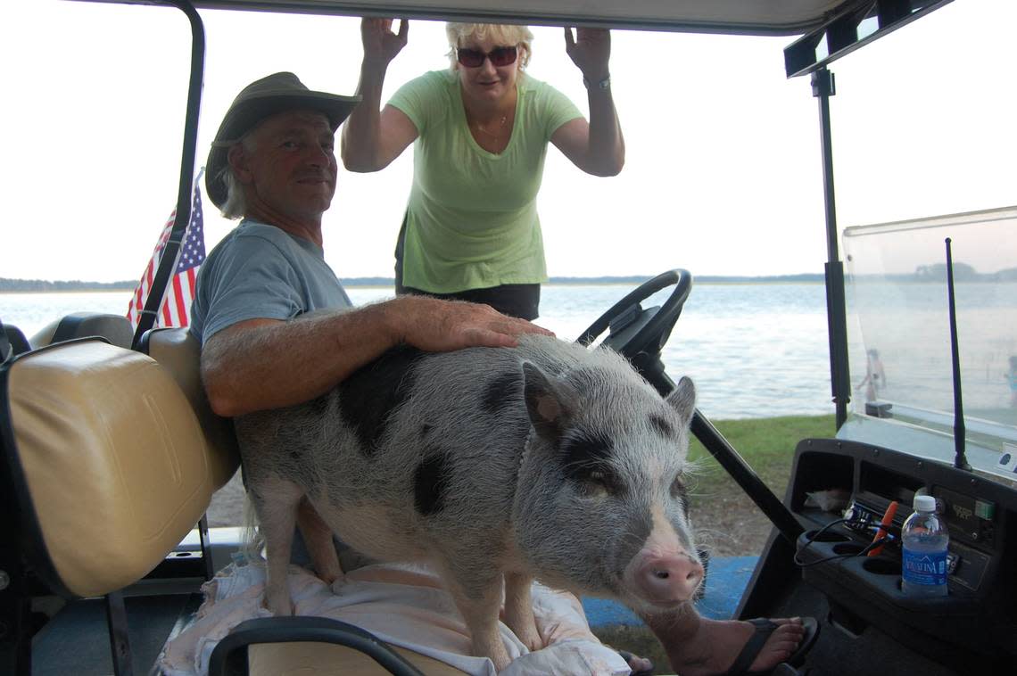 Walter “Wally” Sumner with his famous pet pig Miss Lila.