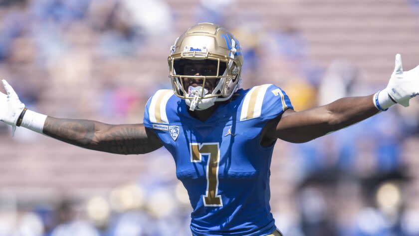 UCLA defensive back Mo Osling III (7) during an NCAA football game against Bowling Green on Saturday, Sept. 3, 2022, in Los Angeles. (AP Photo/Kyusung Gong)