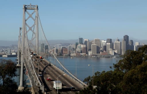 Morning commute traffic moves westbound on the western span of the San Francisco Bay Bridge September 8, 2009 in San Francisco, California