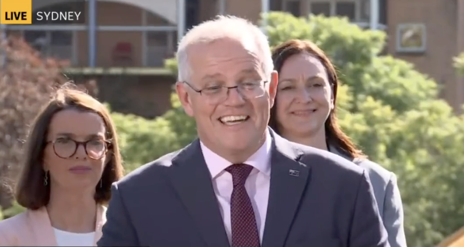 Scott Morrison engaged autopilot, seemingly forgetting who he was talking to during the Sunday press conference. Source: ABC 