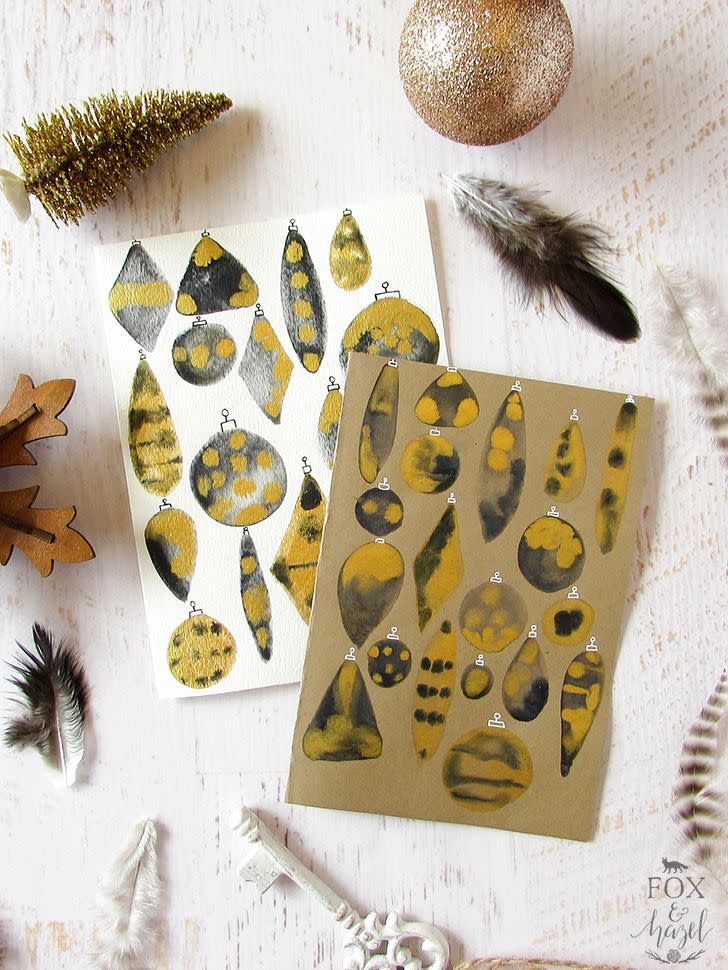 DIY Black and Gold Watercolor Ornament Cards