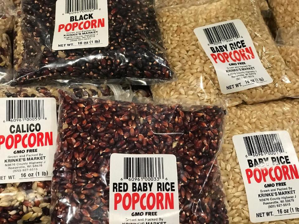 Find baby rice, a Wisconsin heirloom popcorn, at Krinke’s Market just north of Watertown and in retail stores. Popcorn is a beloved snack, inexpensive, healthful, and easy to ship.