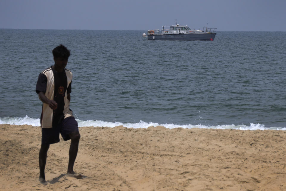 A Goa police vessel patrols in the waters of Arabian Sea near the main venue of the Shanghai Cooperation Organization (SCO) council of foreign ministers' meeting, in Goa, India, Thursday, May 4, 2023. India's foreign minister is expected to hold bilateral talks with counterparts from China and Russia on Thursday ahead of a Central Asian security forum meeting. Foreign ministers of the Shanghai Cooperation Organization began arriving in host India's tourist hotspot Goa, where they are expected to discuss deepening economic and security cooperation in the region on Friday. (AP Photo/Manish Swarup)