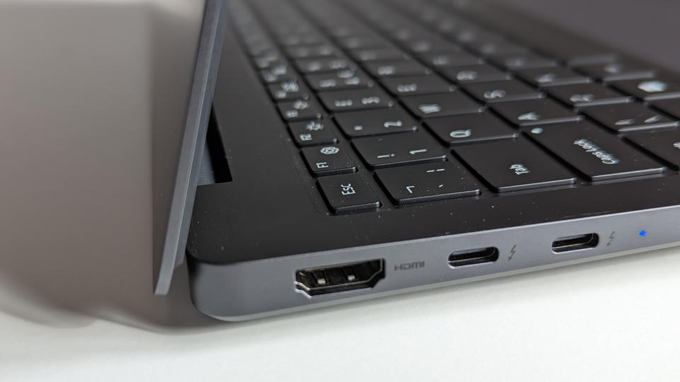 Close up detail shot of a Samsung Galaxy Book3 Ultra HDMI port