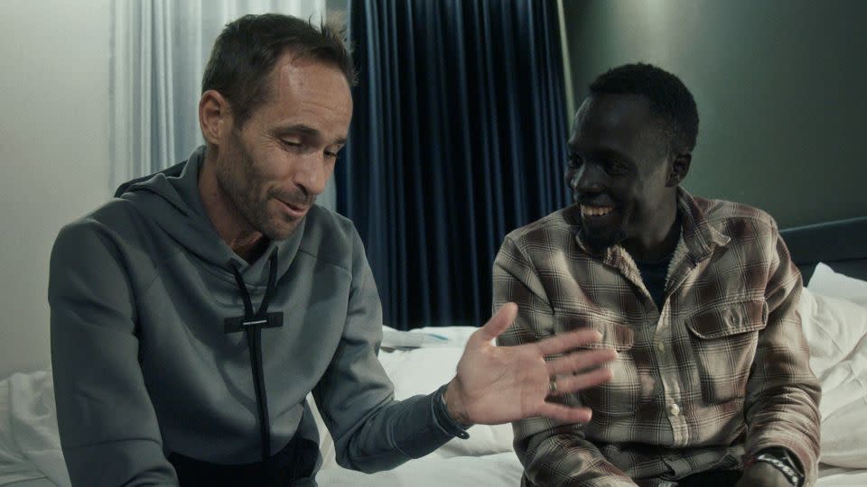 Hagmann and Lobalu speak prior to the Copenhagen Half Marathon in September. - On/Hungry Man