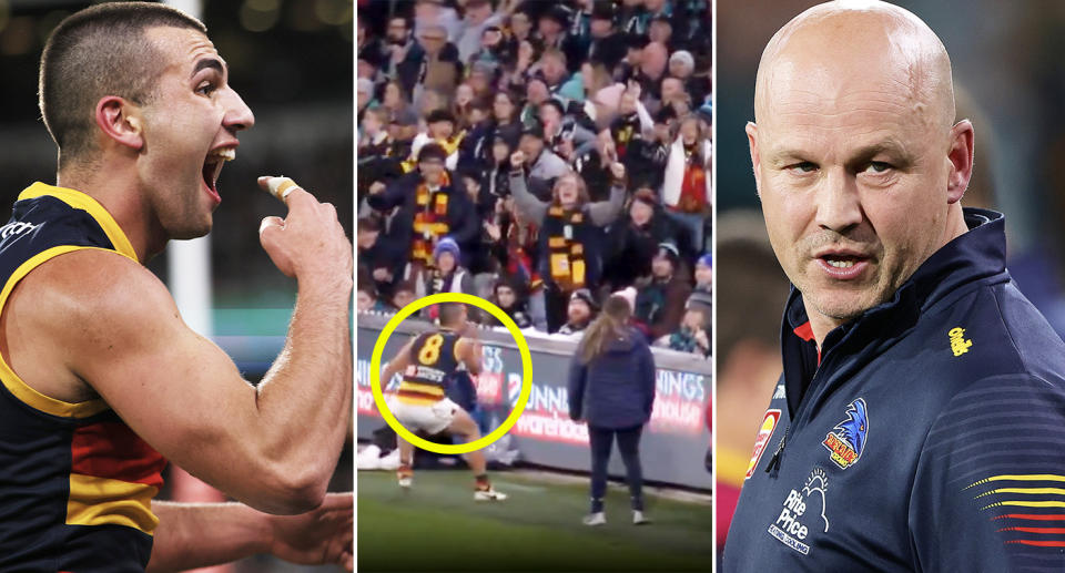 Josh Rachele and Matthew Nicks during Adelaide's loss to Port Adelaide.