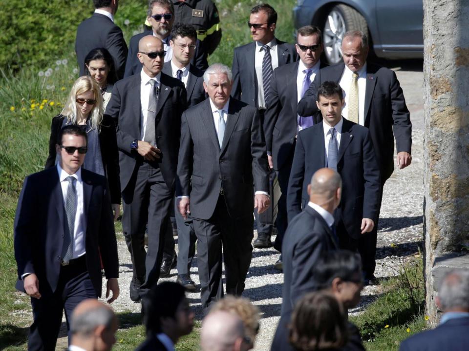 US Secretary of State Rex Tillerson arrives to attend a ceremony at the Sant'Anna di Stazzema memorial (Reuters)