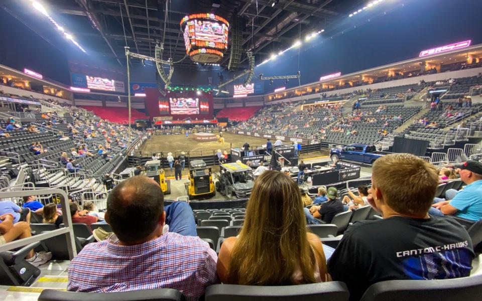 The arena was largely empty, with far less fans than anticipated turning up for the return to live sport -  James Breeden for the Telegraph)