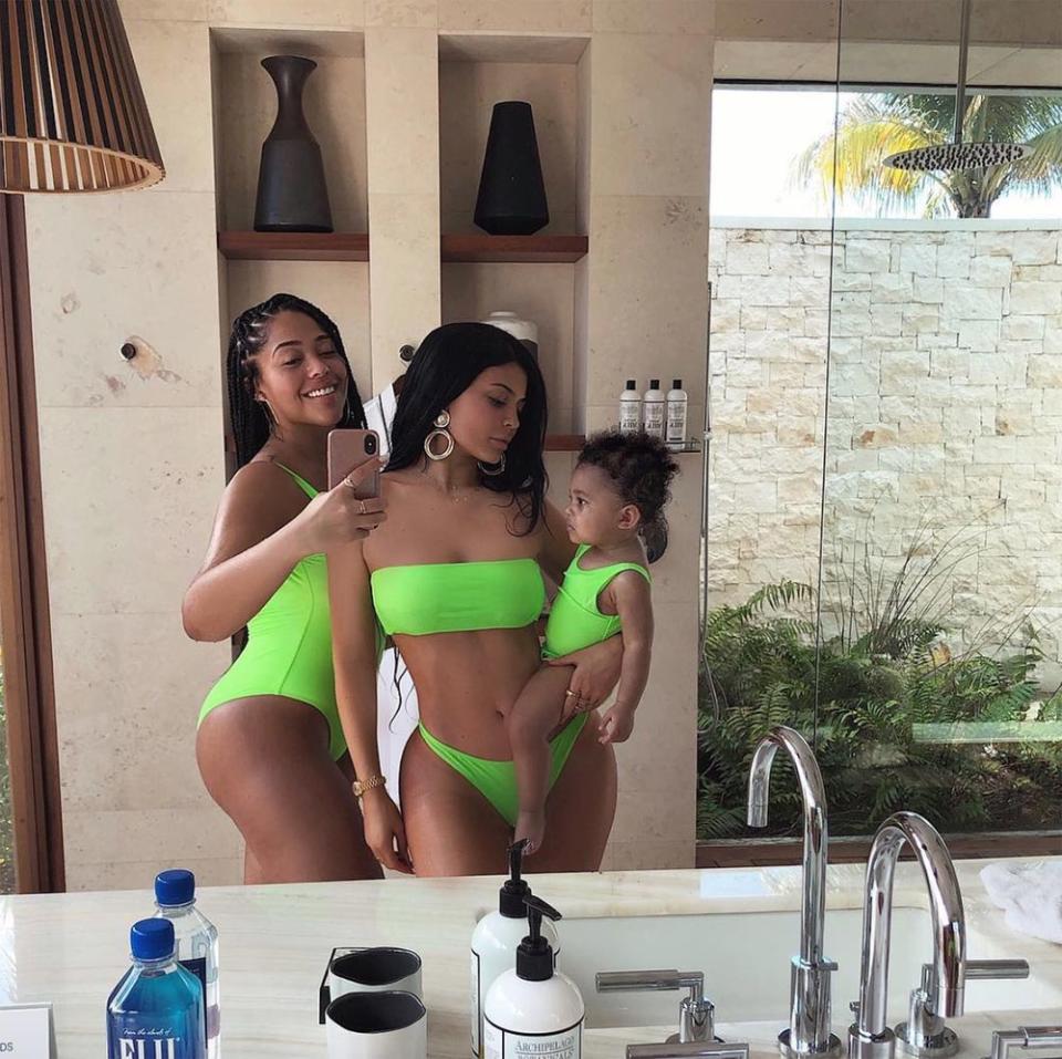 Jordyn Woods with Kylie Jenner and her daughter Stormi