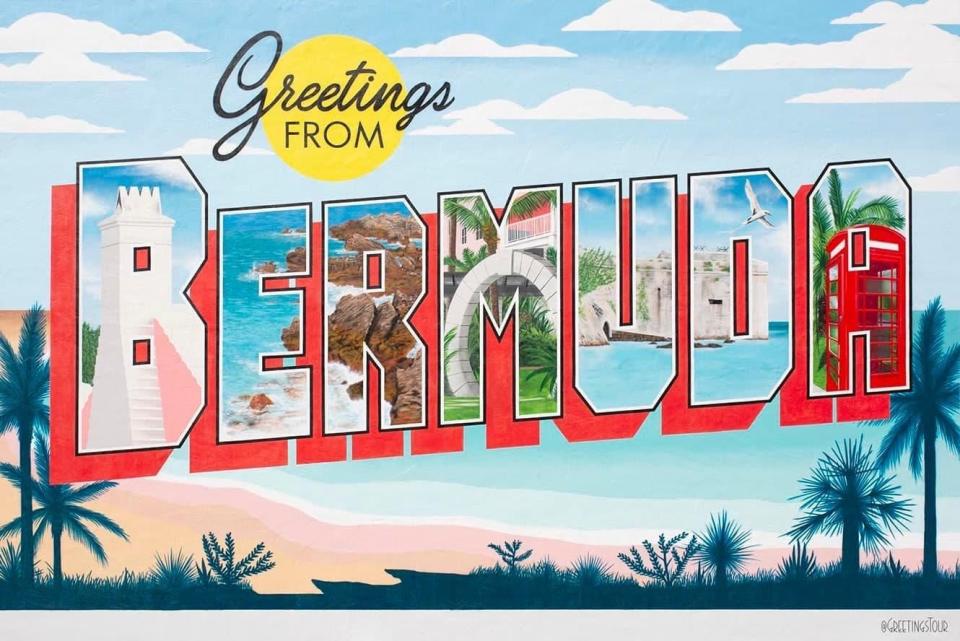 Sample of a 'Greetings Tour' postcard mural created by the traveling artist duo Victor Ving and Lisa Beggs. They will be installing a mural on the south side of The Roxy Supper Club, 571 N. Main St., Oshkosh.