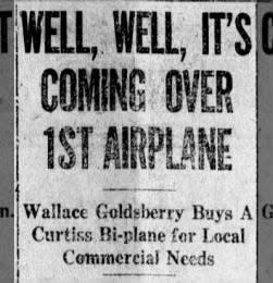 A clipping from the Gazette about Wallace Goldsberry buying an airplane.