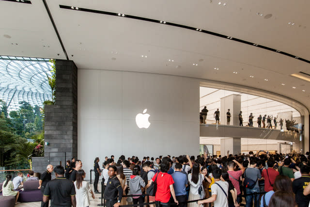 The opening of the Jewel Changi Apple Store drew an excited crowd. — Picture courtesy of Apple