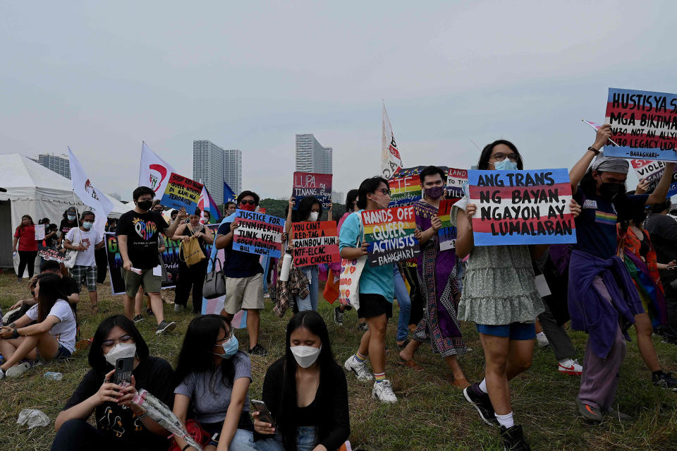 Members and supporters of the LGBT community take part in the Metro Manila Pride March in Pasay, June 25, 2022.<span class="copyright">Jam Sta Rosa—AFP/Getty Images</span>