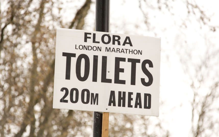 Sign for toilets at the London Marathon