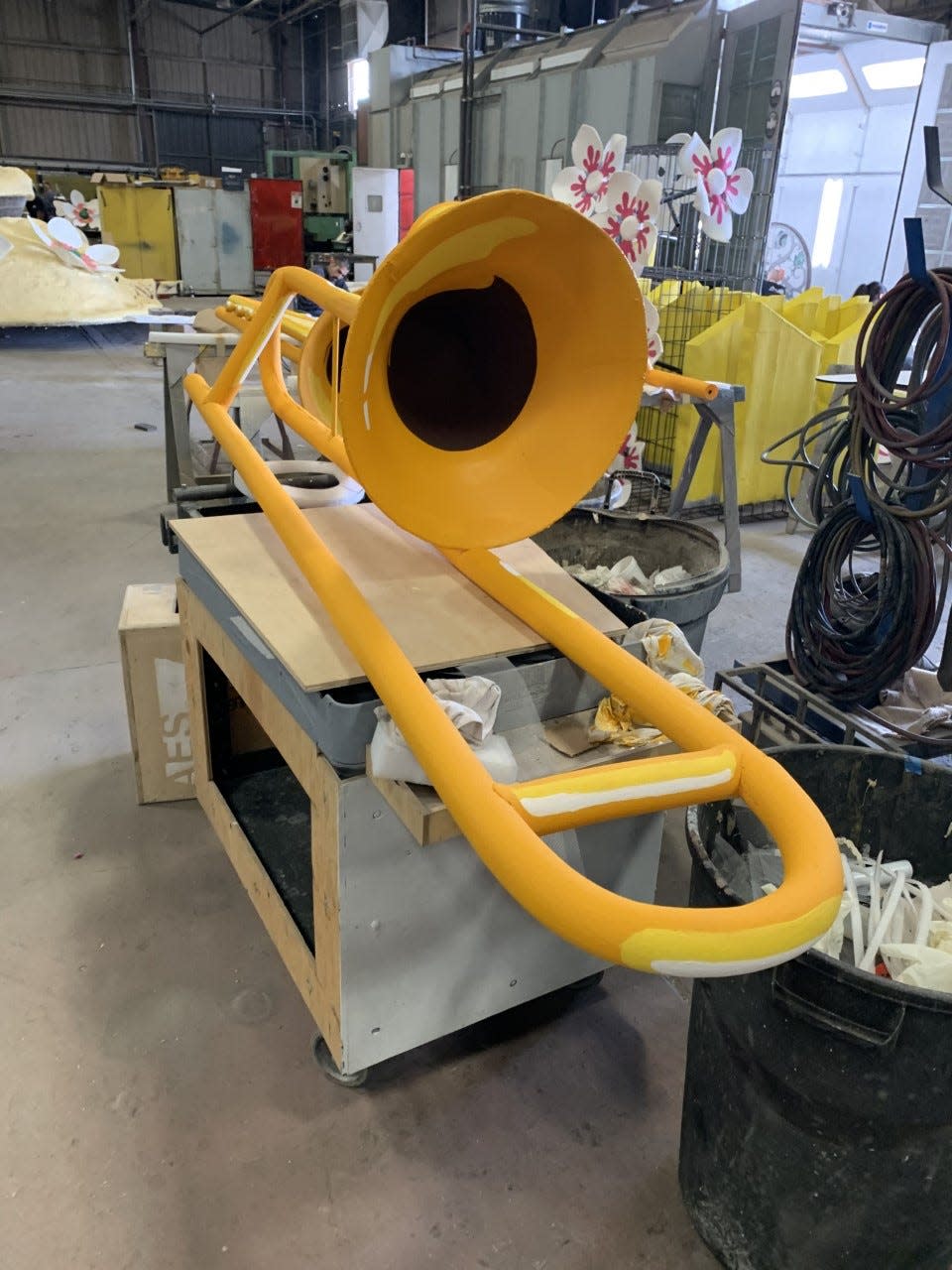 Shown is a trombone that will be part of the Salute America's Band Directors float that is being entered into the 2022 Tournament of Roses Parade by the Michael D. Sewell Memorial Foundation.