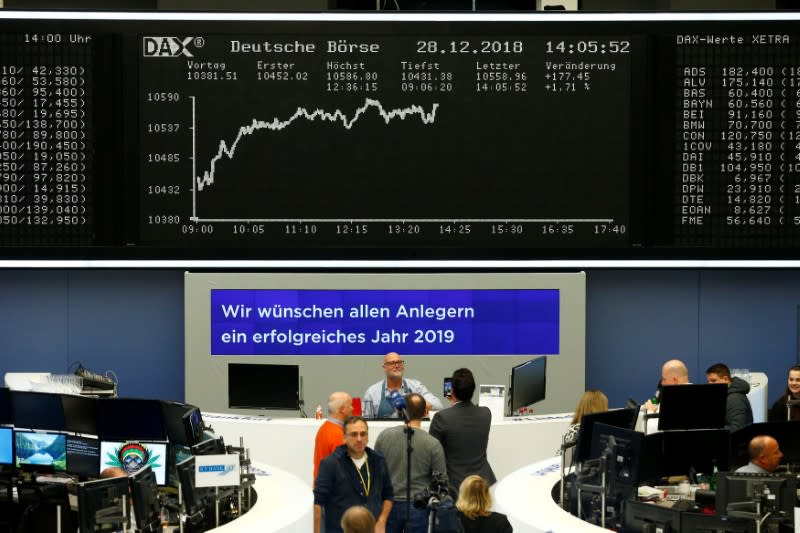 FILE PHOTO: The German share price index DAX graph is pictured during the last trading day at Frankfurt's stock exchange in Frankfurt, Germany December 28, 2018. REUTERS/Ralph Orlowski