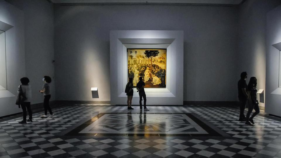 Visitors inside the re-opened Uffizi gallery in Florence