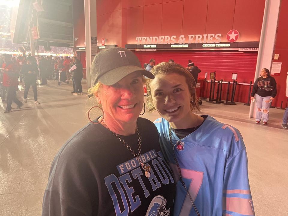 Marty Ragnow and Maddie Ragnow -- mother and sister of Detroit Lions center Frank Ragnow -- after the NFC Championship game. Maddie said she's very proud of her brother's ability to power through injuries and give everything he has to the Lions.