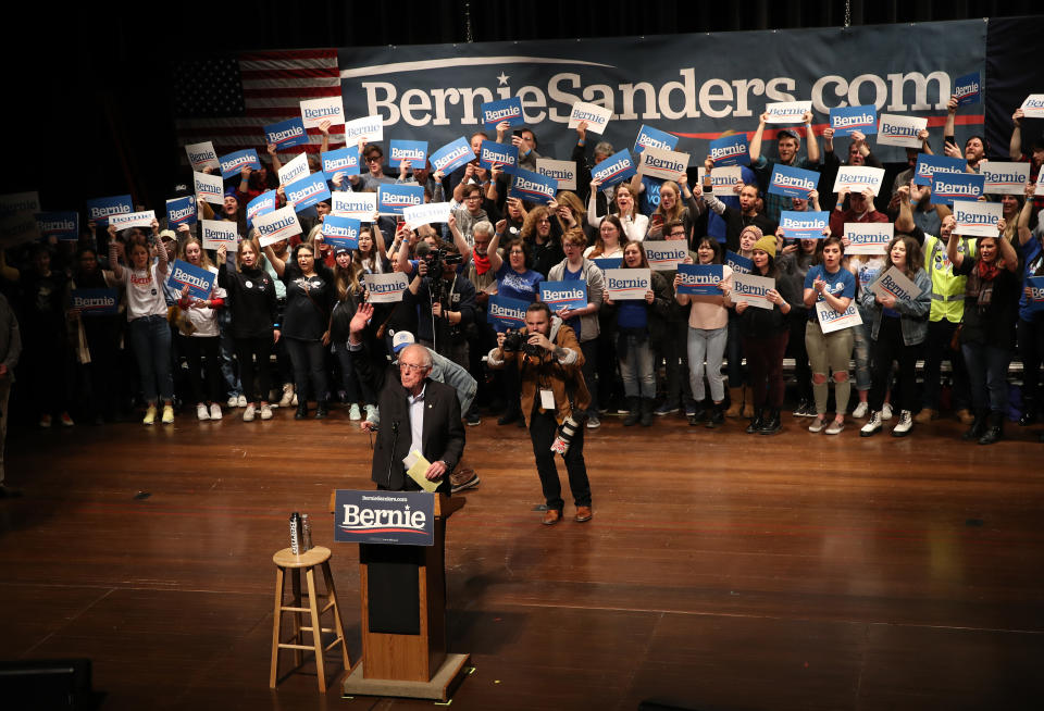 Democratic presidential candidate Sen. Bernie Sanders of Vermont speaks to Iowa voters at the Ames City Auditorium in Ames, Iowa, on Jan. 25, 2020. (Photo: Win McNamee via Getty Images)