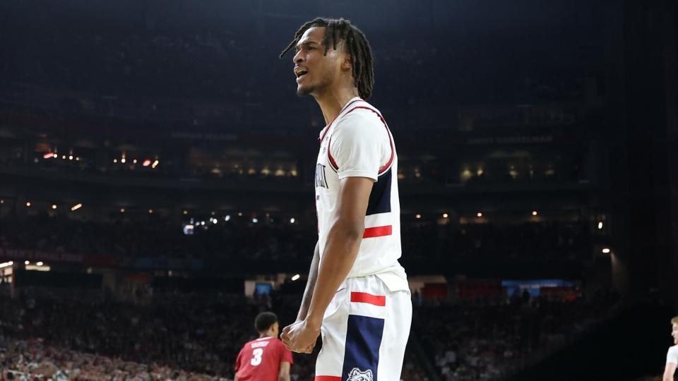 UConn freshman Stephon Castle powered the Huskies into the national title game with the best game of his young career on Saturday in the Final Four against Alabama. (Photo by Christian Petersen/Getty Images)