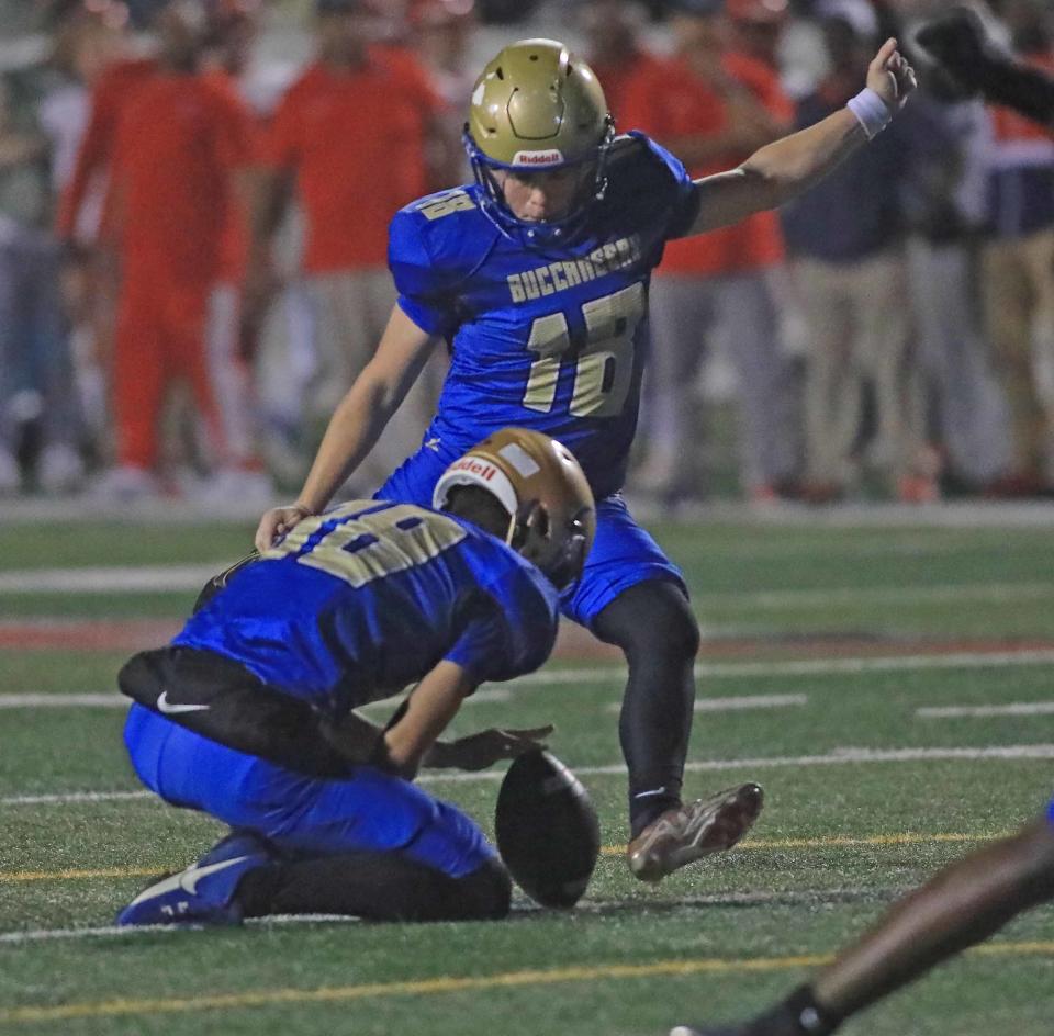Mainland's Gavin Greathouse (18) led the area in punting average with 40.7 yards per boot.