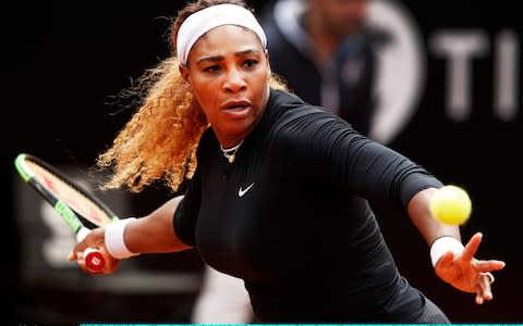 Serena Williams of the USA hits a forehand during her first round match agains Rebecca Petersen of Sweden during day two of the International BNL d'Italia at Foro Italico on May 13, 2019 in Rome, Italy - Credit: Getty Images