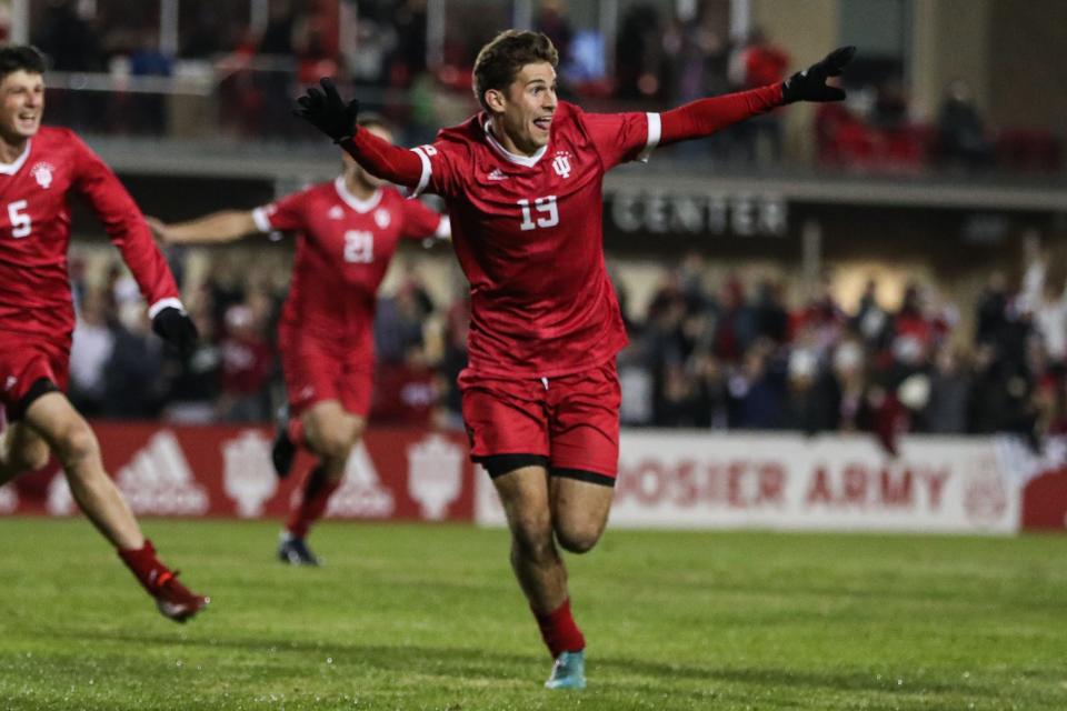 IU senior forward Brett Bebej scored the lone goal in the Hoosiers' win over Marshall in the NCAA Sweet 16 Sunday night in Bloomington.