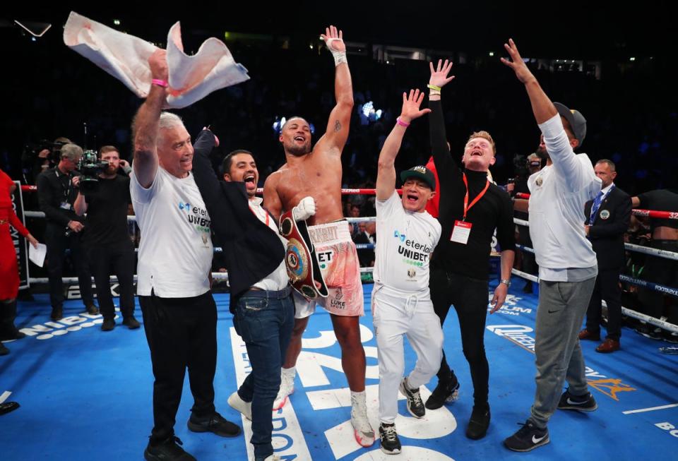 Joyce celebrates with his team after stopping Parker (Getty)