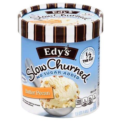 6) Edys Slow Churned Ice Cream, Light, Butter Pecan, No Sugar Added - 1.5 Quarts