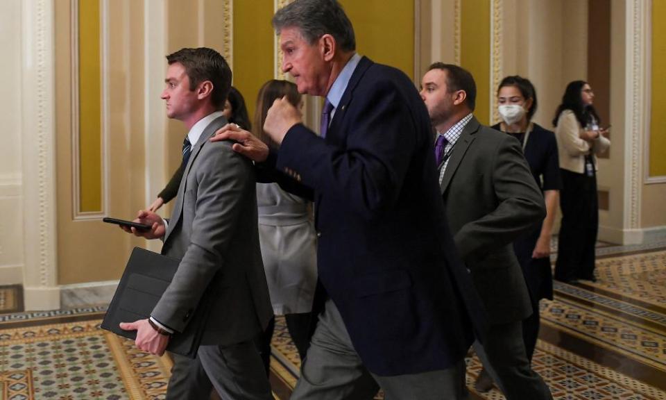 Joe Manchin walks from a Senate lunch this week at the Capitol building in Washington